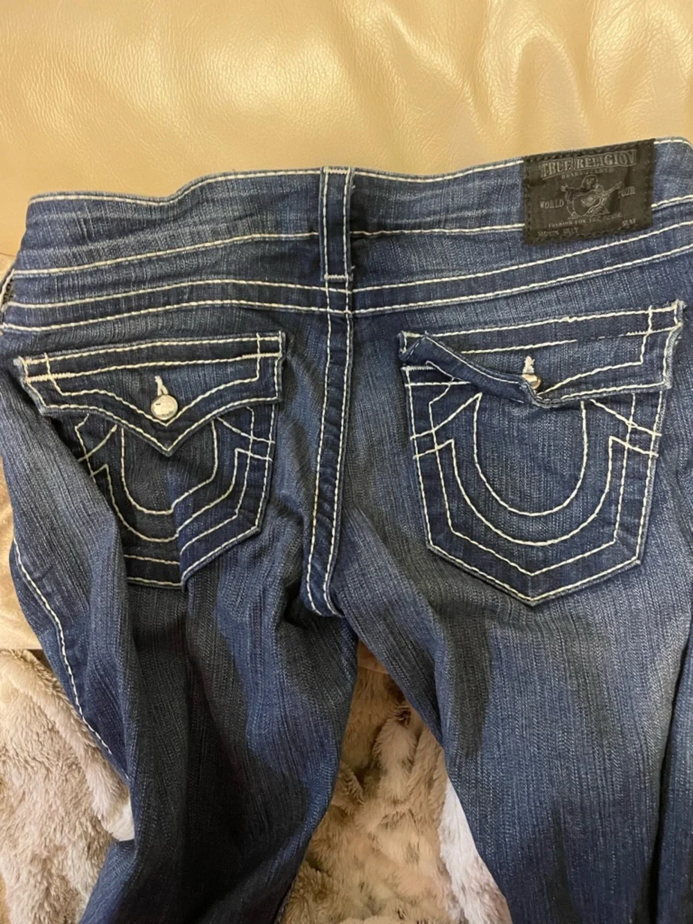 True Religion Dark Indigo Jeans with White Stitching - Picture 6 of 9